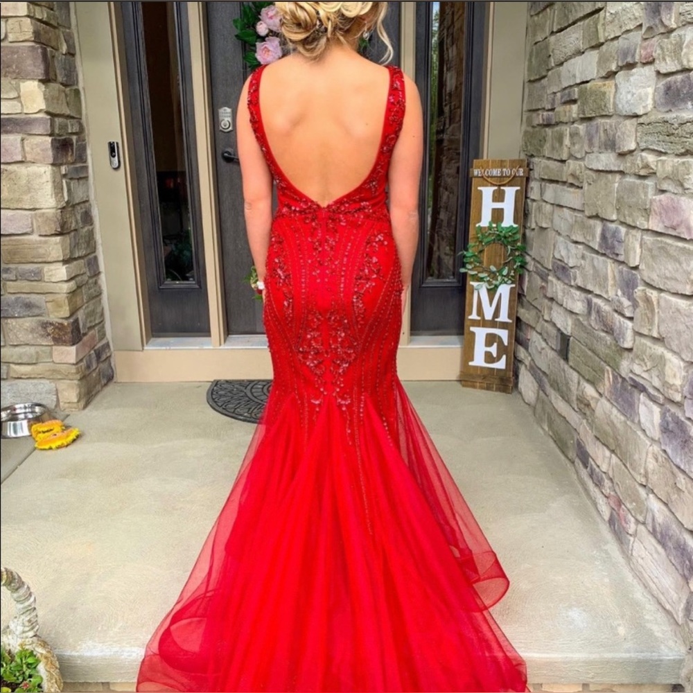 Red prom dress worn once, great condition!